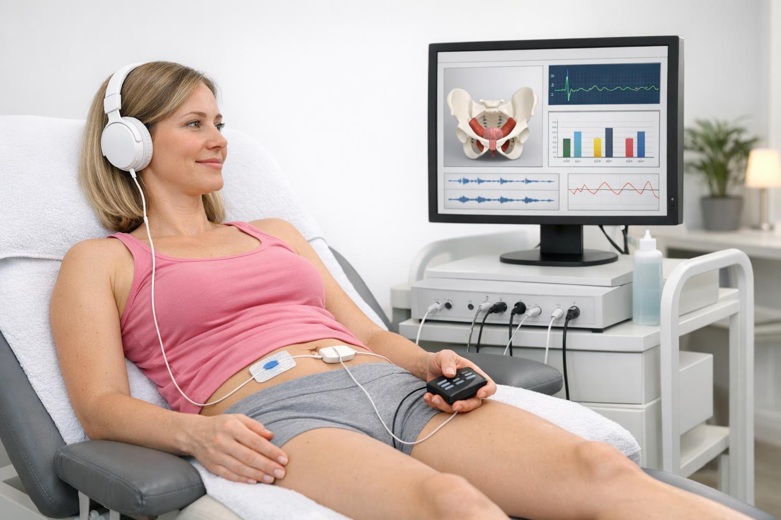 Pacjentka podczas sesji biofeedbacku uroginekologicznego